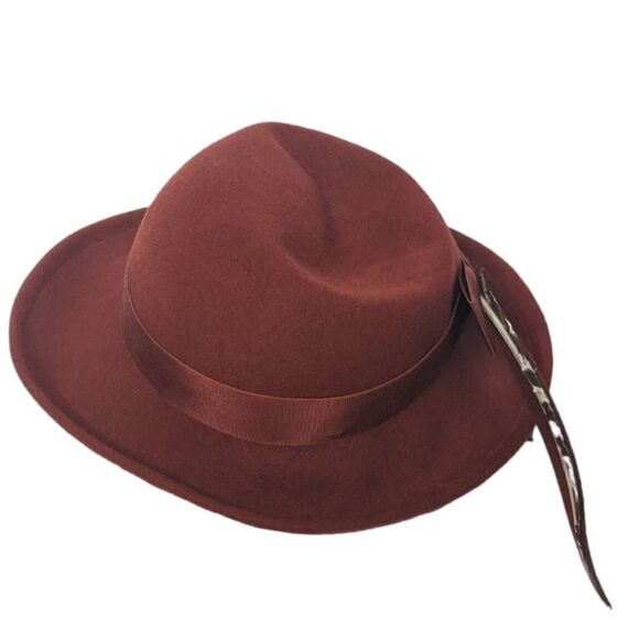 Chelton Cloche Hat Adult Medium Red Burgundy Feather Detail Vintage Flapper - Picture 4 of 12